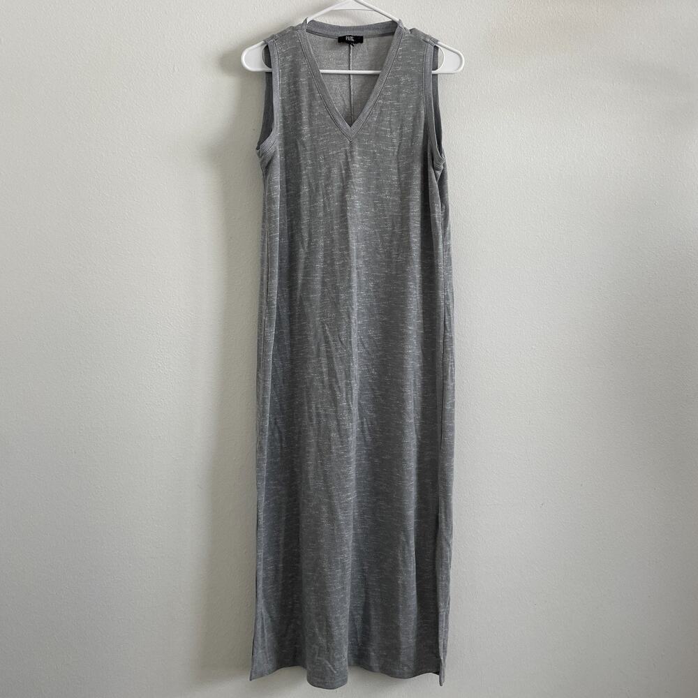 Paige Knit Dress Women L Gray Sleeveless Tank Maxi Side Slits Casual Minimalist